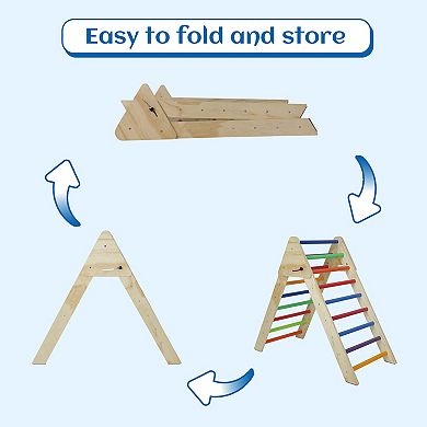 Heybly Wooden Montessor Foldable Triangle Climbing Ladder, Adjustable Ramp,for Kids 1-7 Years Old