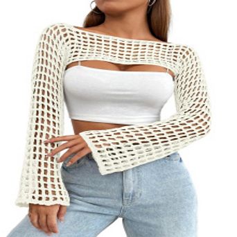 Womens Cropped Sweater Crochet Shrug Hollow Out Bolero Knit Crop Tops Sweater Beach Cover Ups