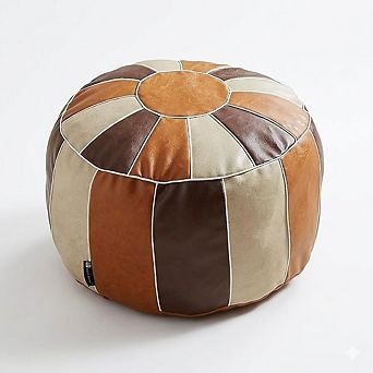 Faux Leather Pouf Ottoman Cover Footrest Storage Round Moroccan Style