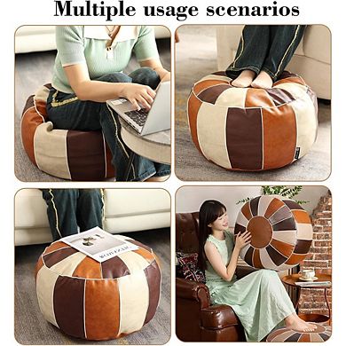 Faux Leather Pouf Ottoman Cover Footrest Storage Round Moroccan Style