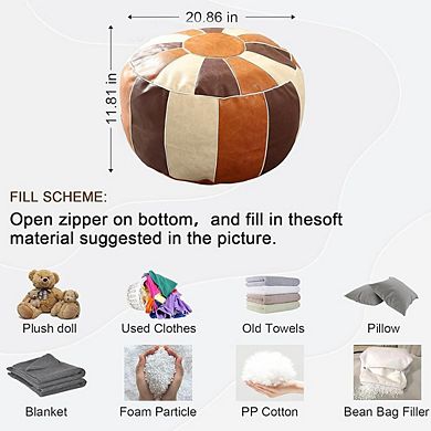 Faux Leather Pouf Ottoman Cover Footrest Storage Round Moroccan Style