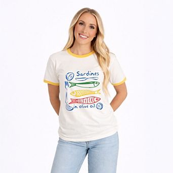 Sardines in Olive Oil Outline - Women's Ringer Graphic T-Shirt