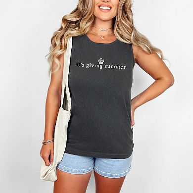 Embroidered It's Giving Summer - Women's Garment Dyed Graphic Tank Top