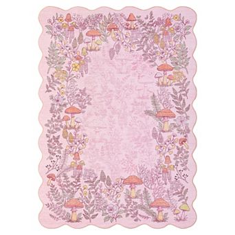 Mushroom Scalloped Area Rug, Washable Soft Non-Slip Low Pile Bedroom Rug, Farmhouse Cute Carpet