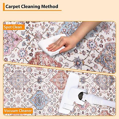 Non Slip Large Area Rug Machine Washable Oriental Low Pile Carpet for Living Room Dining