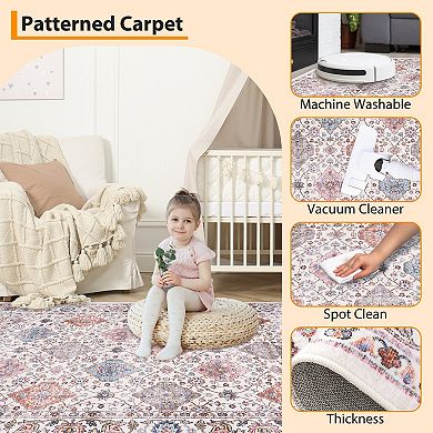 Non Slip Large Area Rug Machine Washable Oriental Low Pile Carpet for Living Room Dining
