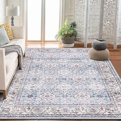 Non Slip Large Area Rug Machine Washable Oriental Low Pile Carpet for Living Room Dining