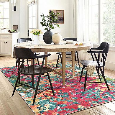 Non Slip Accent Boho Chic Abstract Watercolor Design Ultra-Thin Carpet
