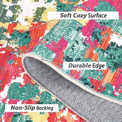 Non Slip Accent Boho Chic Abstract Watercolor Design Ultra-Thin Carpet
