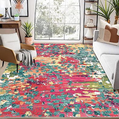 Non Slip Accent Boho Chic Abstract Watercolor Design Ultra-Thin Carpet