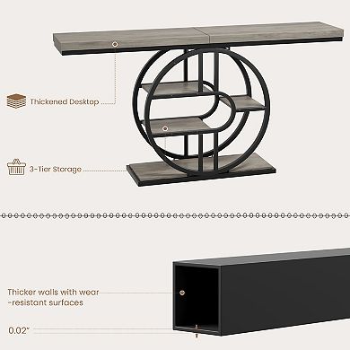 Industrial Console Table 55" 5-Tier Narrow Sofa Entryway Table O-Shaped Metal Frame