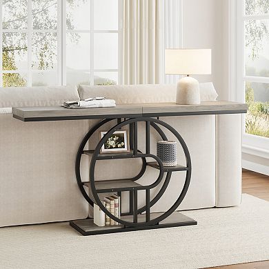 Industrial Console Table 55" 5-Tier Narrow Sofa Entryway Table O-Shaped Metal Frame