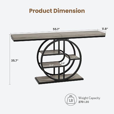 Industrial Console Table 55" 5-Tier Narrow Sofa Entryway Table O-Shaped Metal Frame