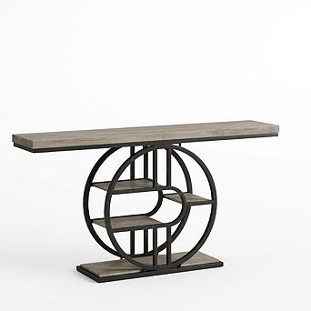 Industrial Console Table 55" 5 tier Narrow Sofa Entryway Table O-Shaped Metal Frame