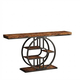 Industrial Console Table 55" 5 tier Narrow Sofa Entryway Table O-Shaped Metal Frame