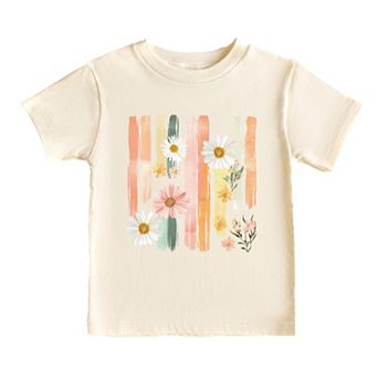 Daisies Stripes Faux Paint - Toddler Short Sleeve Graphic T-Shirt