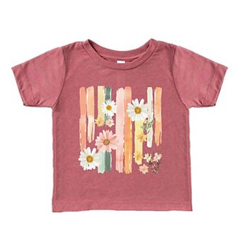Daisies Stripes Faux Paint - Toddler Short Sleeve Graphic T-Shirt