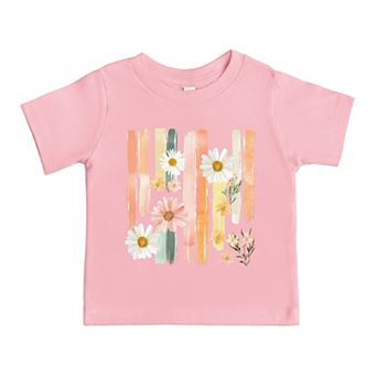 Daisies Stripes Faux Paint - Toddler Short Sleeve Graphic T-Shirt