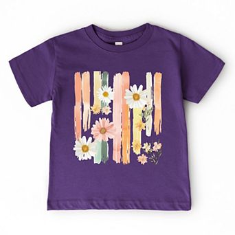 Daisies Stripes Faux Paint - Toddler Short Sleeve Graphic T-Shirt