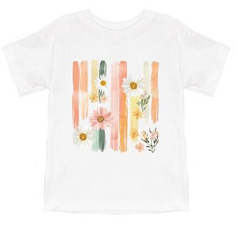 Daisies Stripes Faux Paint - Toddler Short Sleeve Graphic T-Shirt