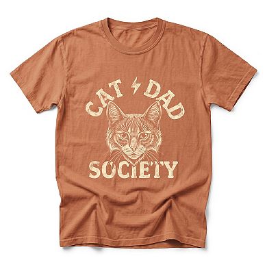 Cat Dad Society Distressed - Men's Garment Dyed Graphic T-Shirt