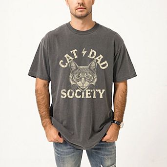 Cat Dad Society Distressed - Men's Garment Dyed Graphic T-Shirt