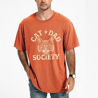 Cat Dad Society Distressed - Men's Garment Dyed Graphic T-Shirt