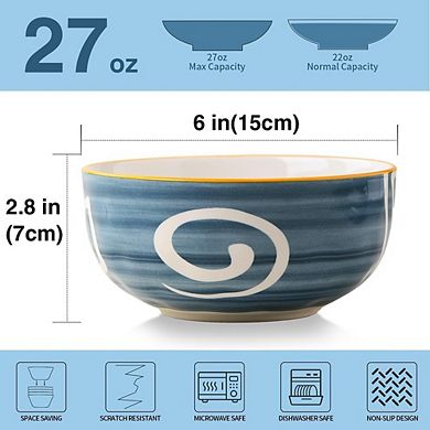 Cereal & Soup Bowls Set of 4 Ceramic, Microwave & Dishwasher Safe