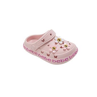 bebe Toddler Girls Clog Sandals with Flower Charms Slip On Shoes