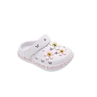 bebe Toddler Girls Clog Sandals with Flower Charms Slip On Shoes