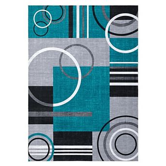 Geometric Circles Stripes Carpet Low Pile Non-Slip Non-Shedding Rug Machine Washable Area Carpet