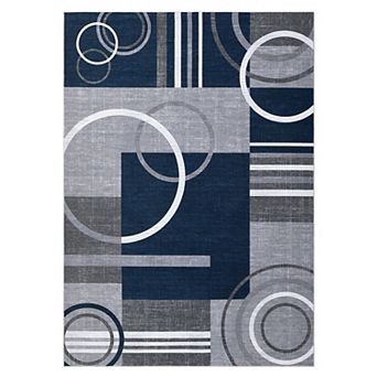Geometric Circles Stripes Carpet Low Pile Non-Slip Non-Shedding Rug Machine Washable Area Carpet