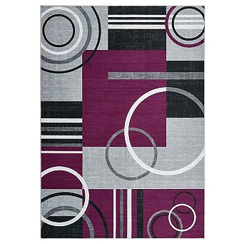 Geometric Circles Stripes Carpet Low Pile Non-Slip Non-Shedding Rug Machine Washable Area Carpet