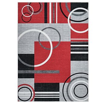 Geometric Circles Stripes Carpet Low Pile Non-Slip Non-Shedding Rug Machine Washable Area Carpet