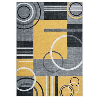 Geometric Circles Stripes Carpet Low Pile Non-Slip Non-Shedding Rug Machine Washable Area Carpet