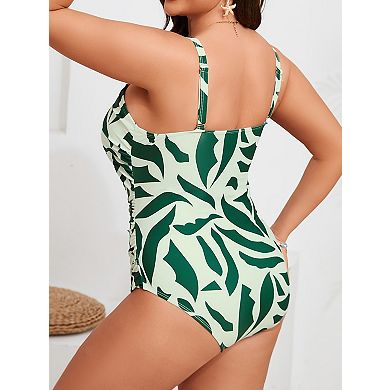 Women's Plus Size One Piece Swimsuit V-Neck Ruched Bathing Suit