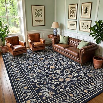Washable Floral Area Rug Low Pile Soft Non Slip Carpet for Living Room, Bedroom, Dining Room