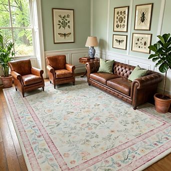 Washable Floral Area Rug Low Pile Soft Non Slip Carpet for Living Room, Bedroom, Dining Room