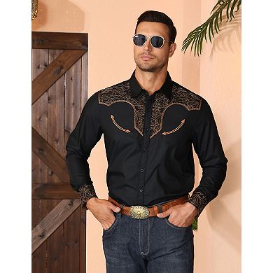 Men's Western Cowboy Style Long Sleeve Button-Down Shirts