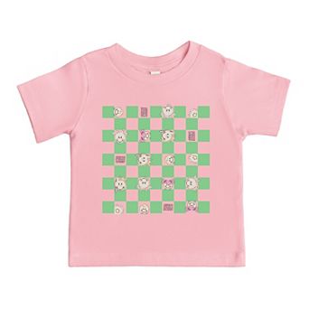 Mini Smiley Checkered Characters Green - Toddler Short Sleeve Graphic T-Shirt