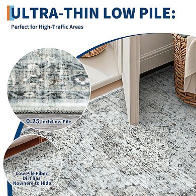 Washable Boho Vintage Rugs, Low Pile Soft Bedroom Carpet Mat, Retro Distressed Floor Covers