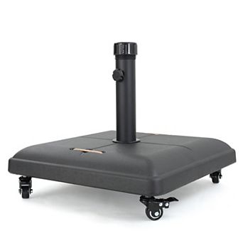 Patio Umbrella Base with Wheels, Concrete, Adjustable Knob Fits 38mm~48mm Poles, Portable & Sturdy
