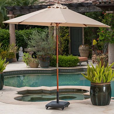 Patio Umbrella Base with Wheels, Concrete, Adjustable Knob Fits 38mm~48mm Poles, Portable & Sturdy