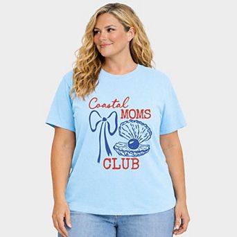 Coastal Moms Club Outline - Women's Plus Sized Garment Dyed Graphic T-Shirt