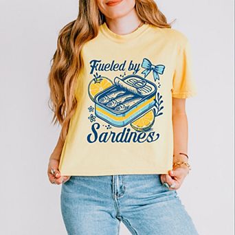 Fueled By Sardines - Women's Boxy Crop Top Graphic T-Shirt