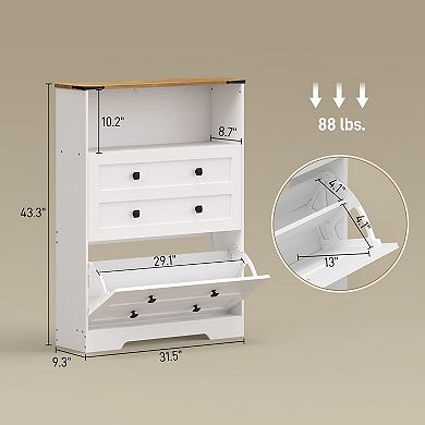 HOMCOM Shoe Cabinet with 2 Flip Drawers