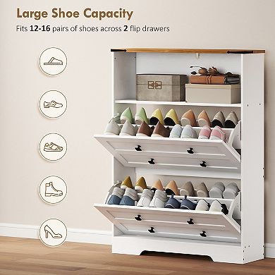 HOMCOM Shoe Cabinet with 2 Flip Drawers
