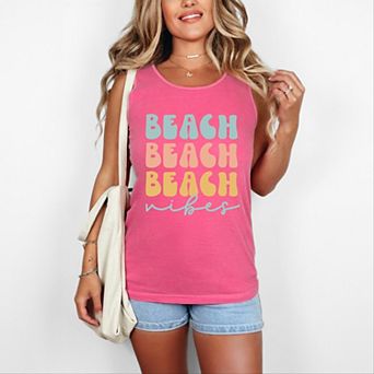 Beach Vibes Stacked - Women's Garment Dyed Graphic Tank Top