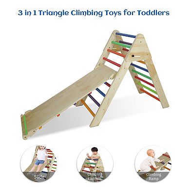 Heybly 2-in-1 Wooden Montessori Foldable Triangle Climber with Ramp & Slide for Kids