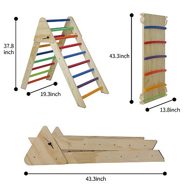 Heybly 2-in-1 Wooden Montessori Foldable Triangle Climber with Ramp & Slide for Kids